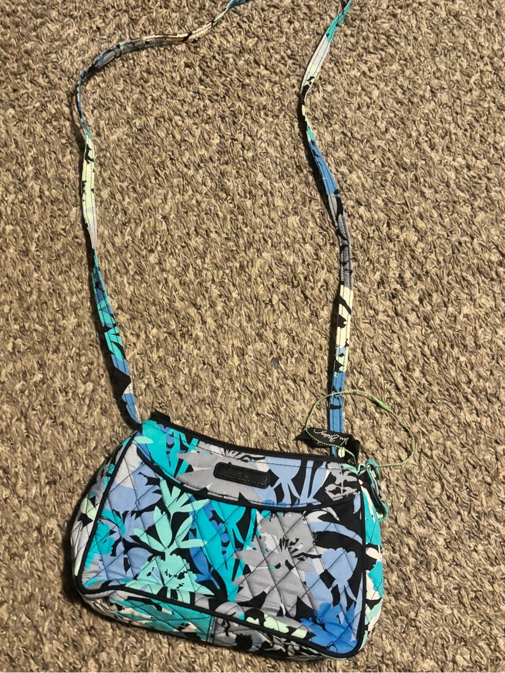 Vera Bradley Quilted Floral Crossbody in Teal, Blue & Black
